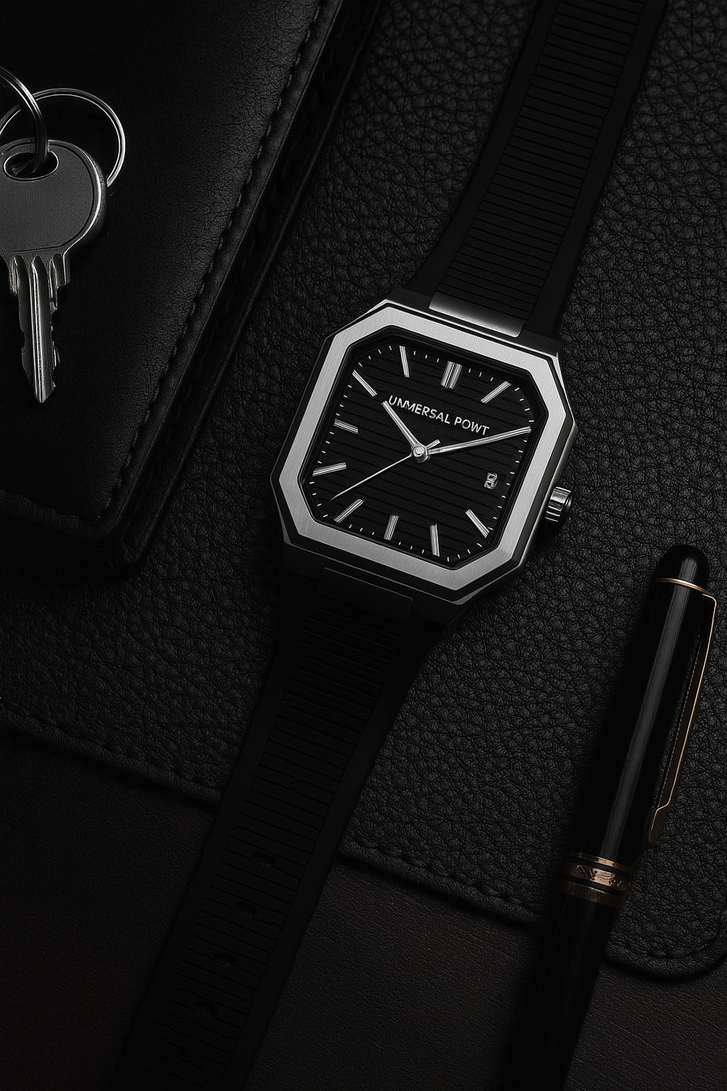 Square Dial Leather Strap Watch